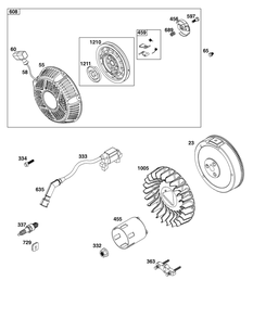 Flywheel, Ignition, And Starter Group Diagram and Parts List for 25T232-0104-F1 200000 - 399999 Briggs and Stratton Engine